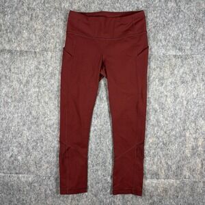 Lululemon Pace Rival Crop Leggings Size 4 Maroon Athleisure Run‎ Pockets LW6F41